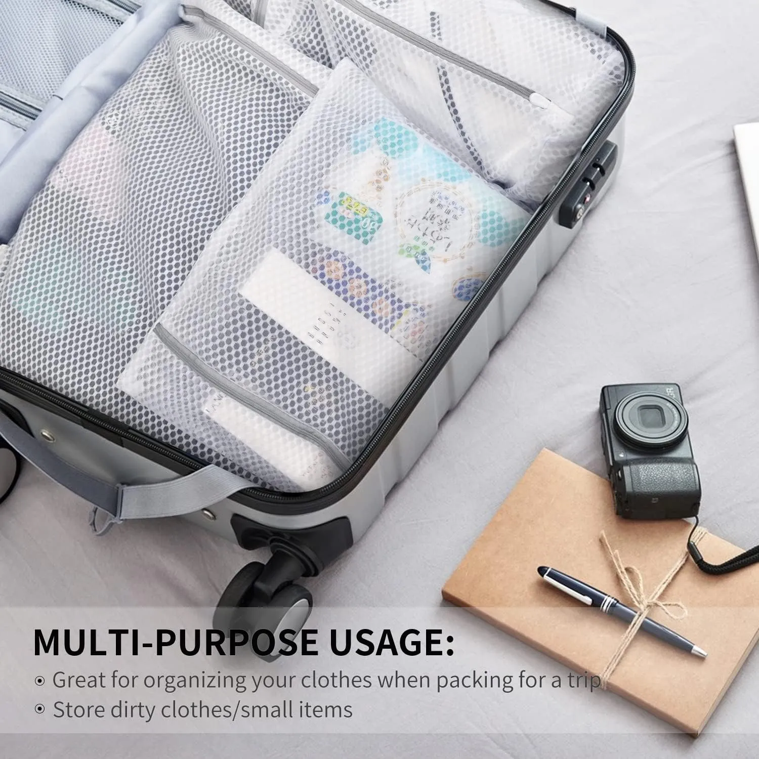 2 4 5 Pcs Mesh Laundry Bags, Travel Organiser, Closet Storage with Protective Zipper