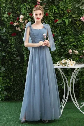 A Line Chiffon Blue Cheap Prom Dress, Long Bridesmaid Dresses PFP1625