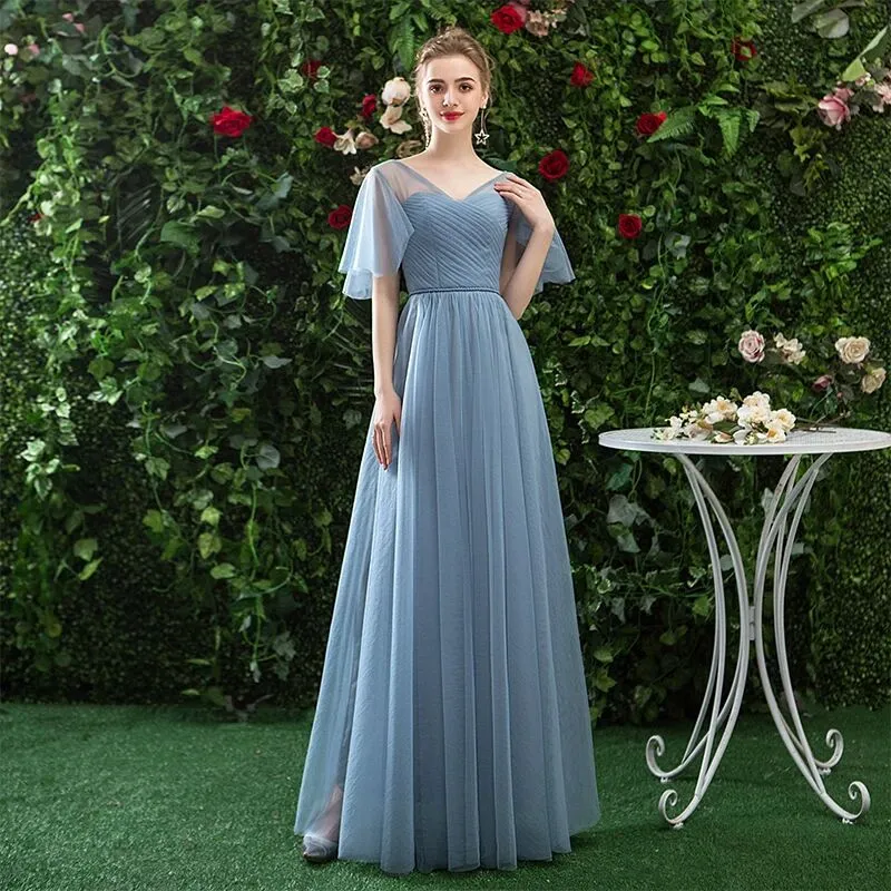 A Line Chiffon Blue Cheap Prom Dress, Long Bridesmaid Dresses PFP1625