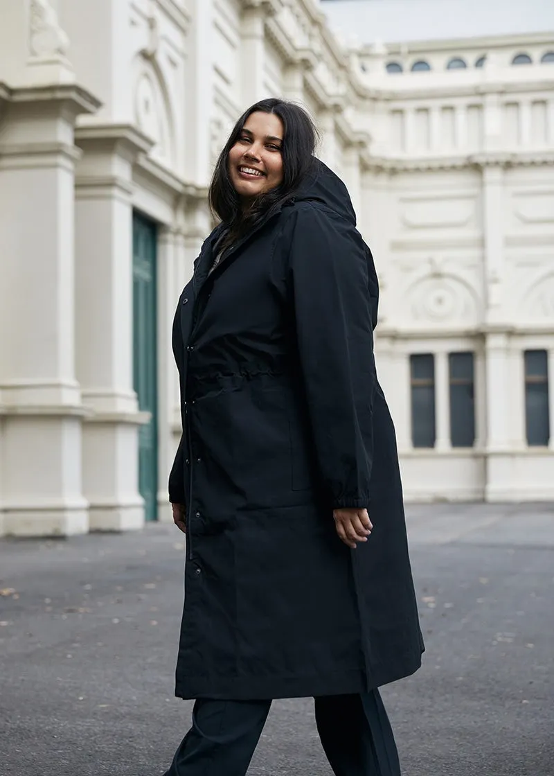 Amble Overland Womens Plus Size Rain Long Jacket Black 2XL-4XL