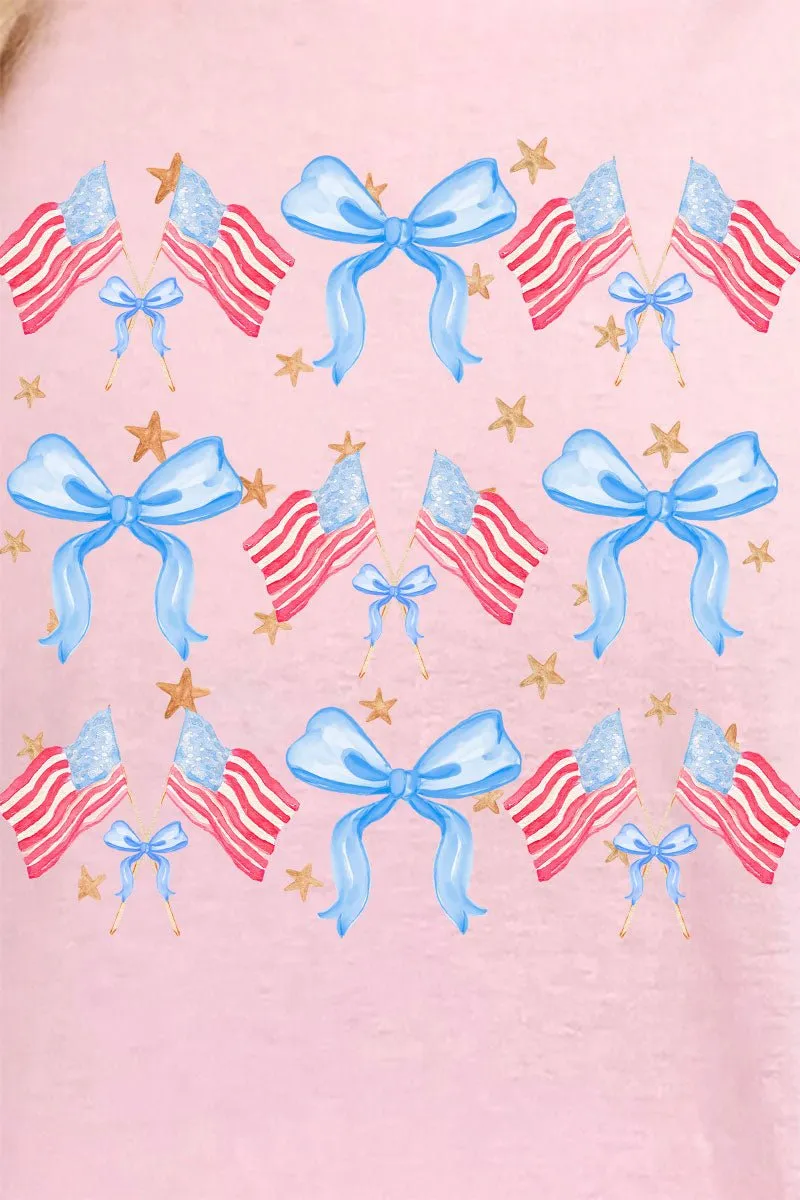 American Flags And Coquette Bows Short Sleeve Relaxed Fit T-Shirt
