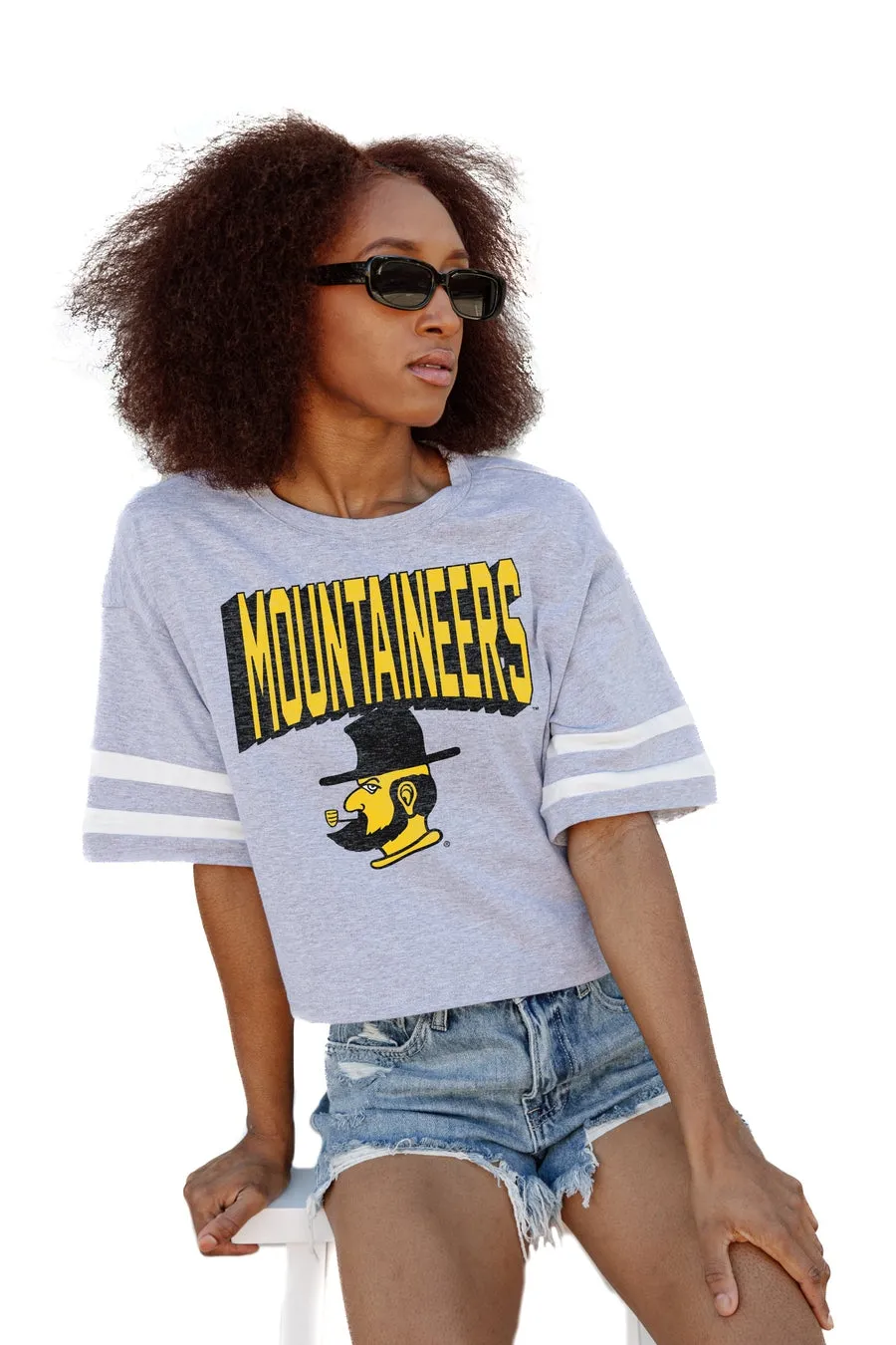 APPALACHIAN STATE MOUNTAINEERS NO SHORTCUTS DROP SHOULDER MID-CROP TEE