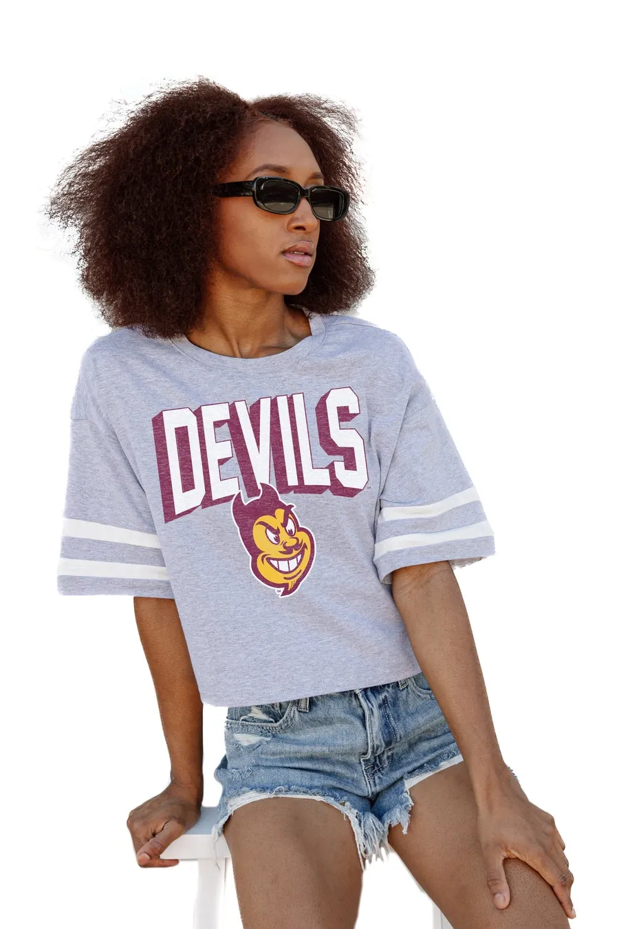ARIZONA STATE SUN DEVILS NO SHORTCUTS DROP SHOULDER MID-CROP TEE