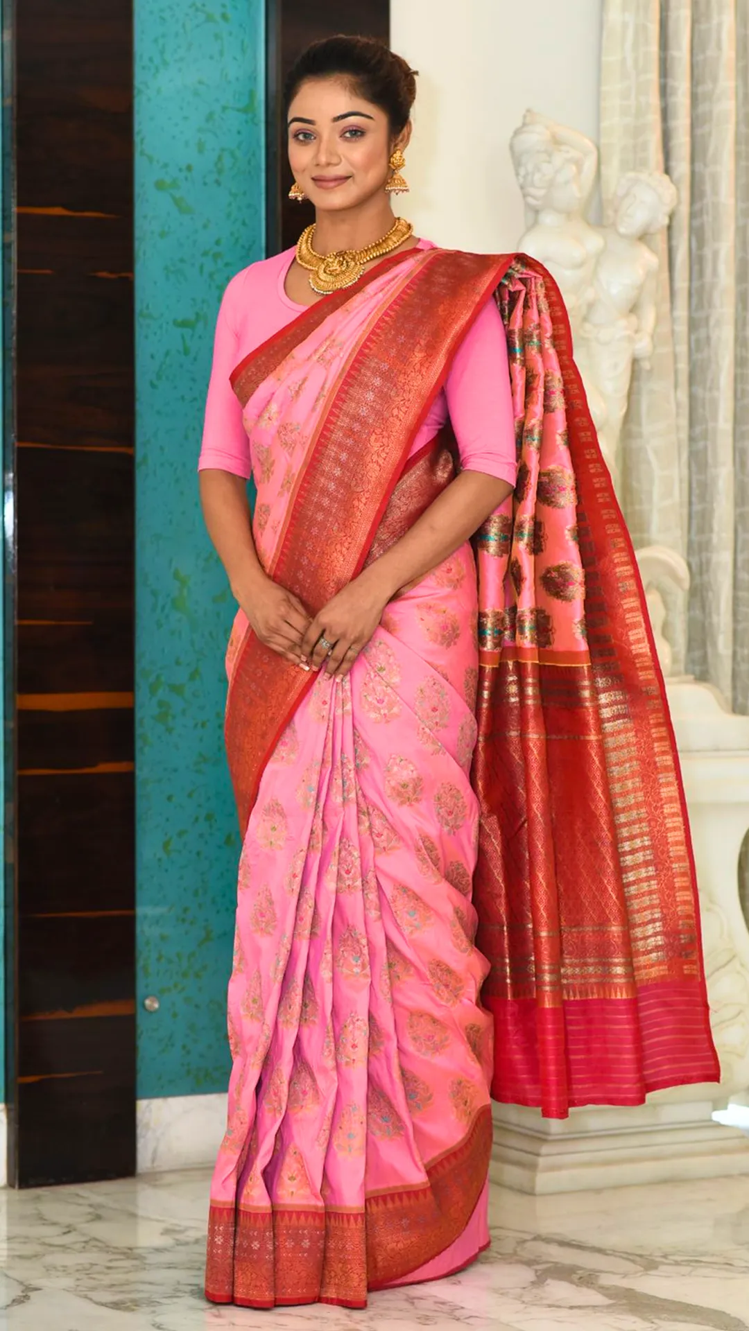 Baby Pink Zari Silk Saree