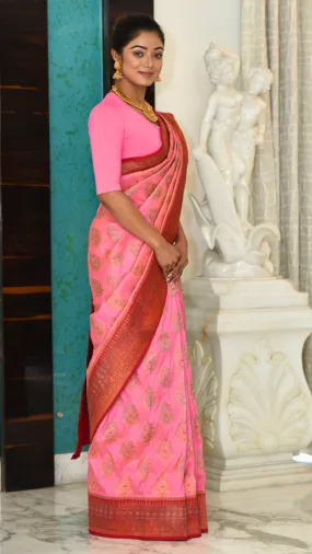 Baby Pink Zari Silk Saree