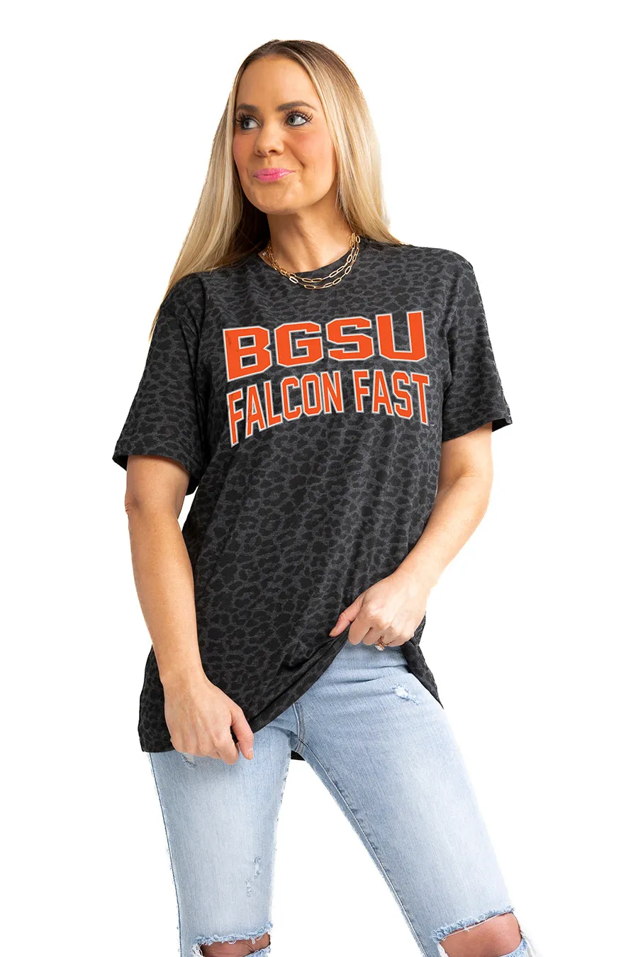BOWLING GREEN FALCONS "FAN FAVORITE" LEOPARD STANDARD FIT CREW NECK TEE