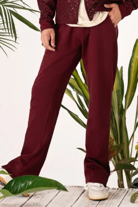 Burgundy Cut Sew Panel Trousers