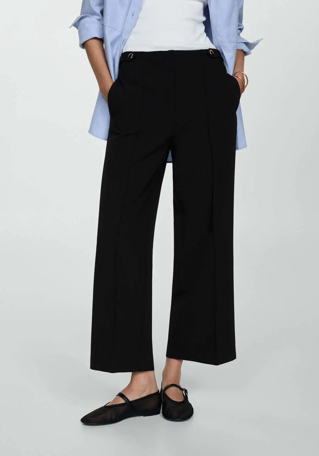 Buttons straight-fit trousers - Black