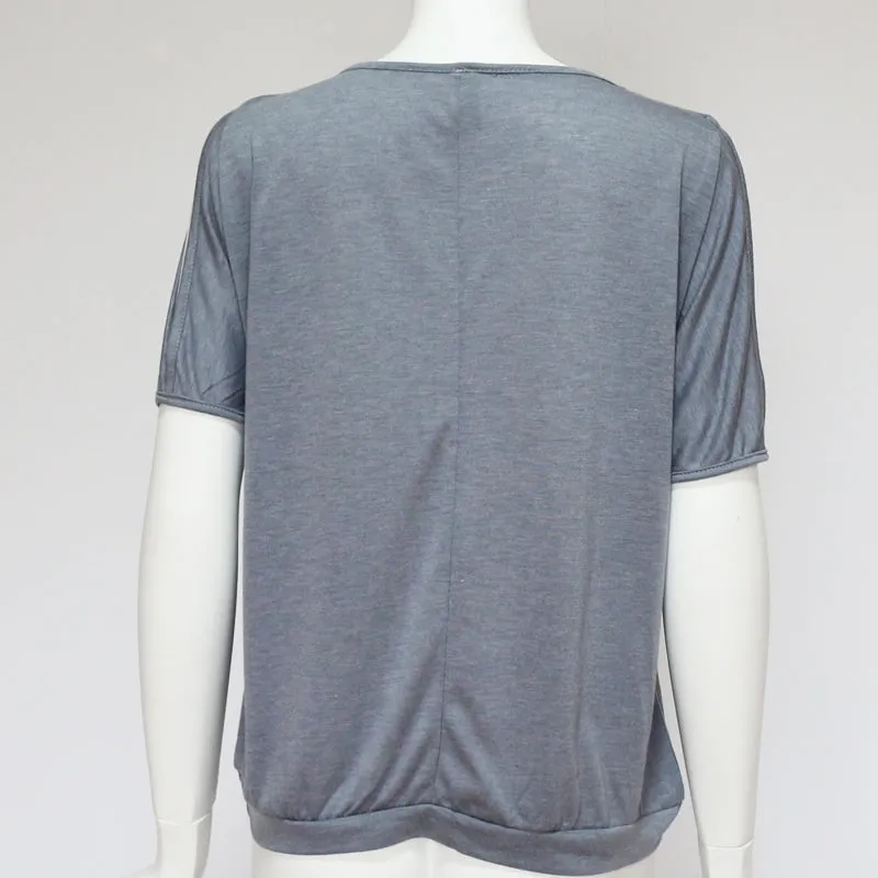Casual Trendy Women's Feather Print O-neck Tops Of Short Sleeve Or Off Shoulder