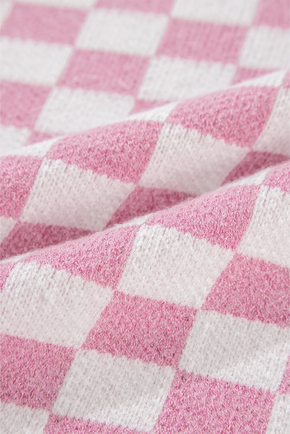 Checkered Buttons Collar V Neck Drop Shoulder Sweater