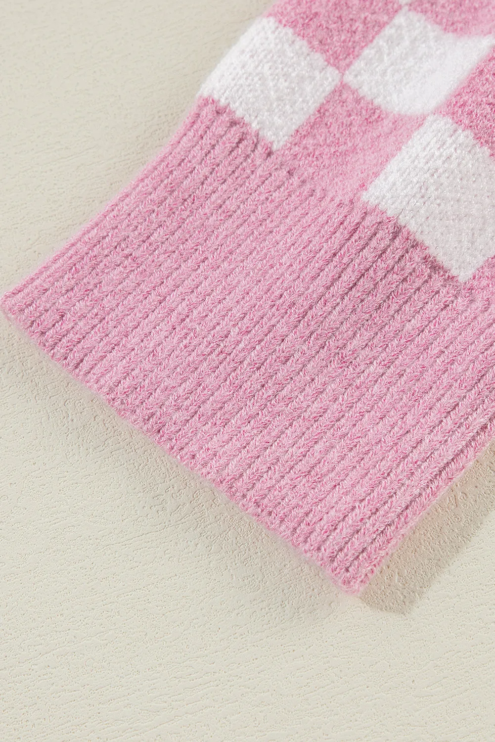 Checkered Buttons Collar V Neck Drop Shoulder Sweater