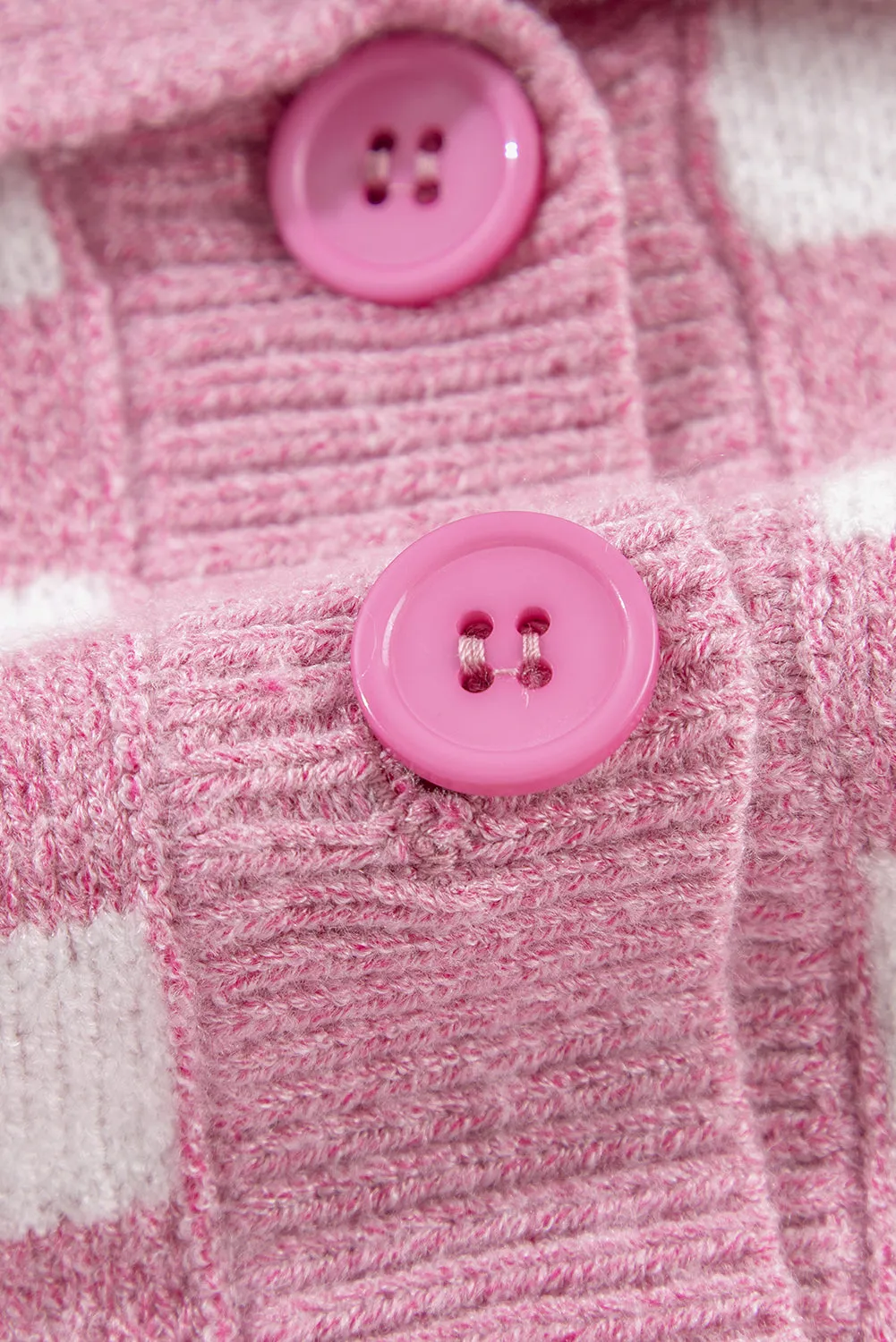 Checkered Buttons Collar V Neck Drop Shoulder Sweater