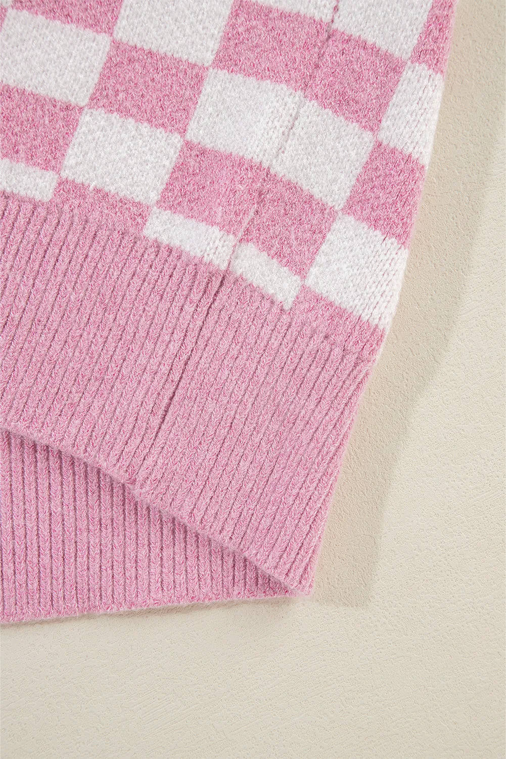 Checkered Buttons Collar V Neck Drop Shoulder Sweater