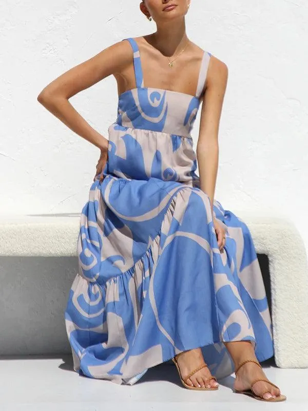 Chic Flowy Skirt Suspender Dress with Elegant Self-Print: A Wardrobe Essential