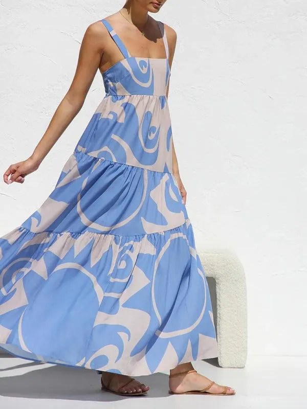 Chic Flowy Skirt Suspender Dress with Elegant Self-Print: A Wardrobe Essential