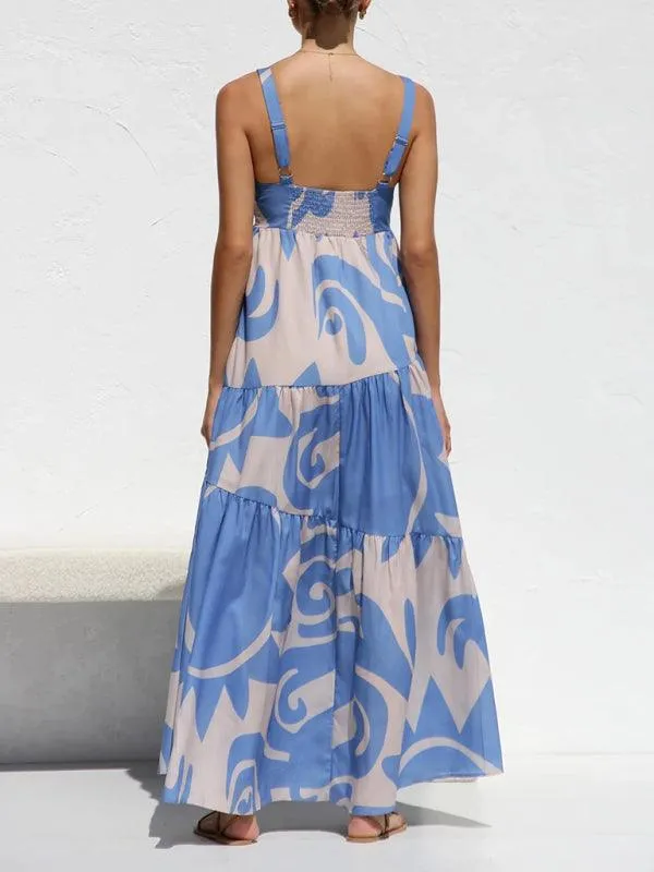 Chic Flowy Skirt Suspender Dress with Elegant Self-Print: A Wardrobe Essential