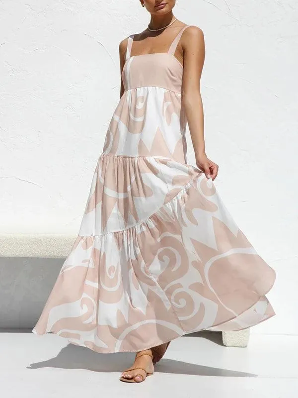 Chic Flowy Skirt Suspender Dress with Elegant Self-Print: A Wardrobe Essential