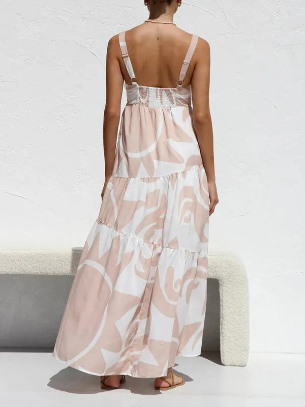Chic Flowy Skirt Suspender Dress with Elegant Self-Print: A Wardrobe Essential