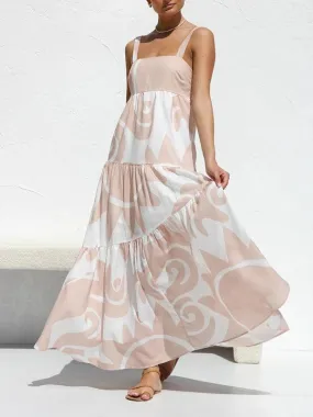 Chic Flowy Skirt Suspender Dress with Elegant Self-Print: A Wardrobe Essential