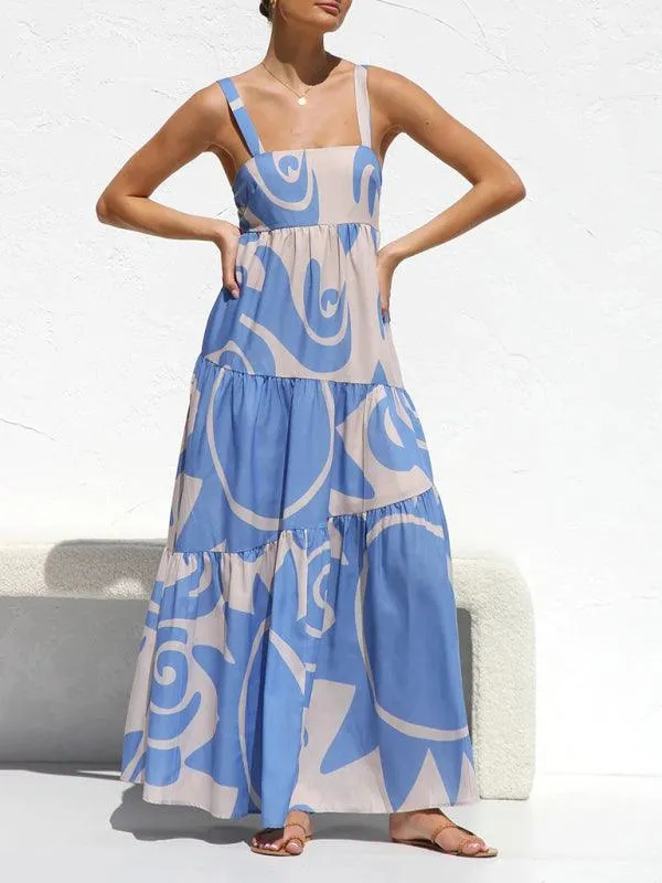 Chic Flowy Skirt Suspender Dress with Elegant Self-Print: A Wardrobe Essential