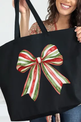 Christmas Ribbon Coquette Bow Canvas Jumbo Tote