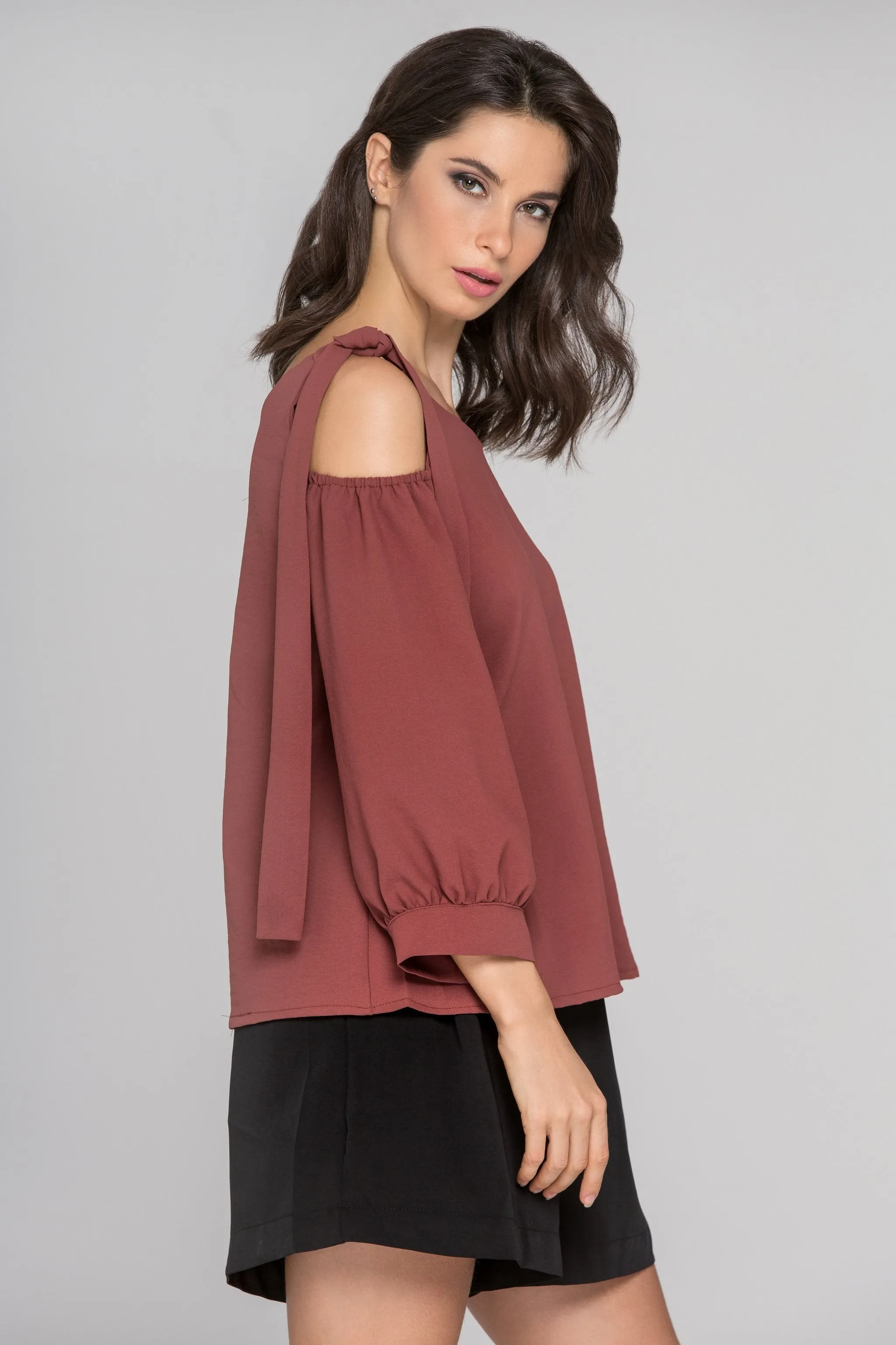 Cinnamon Sleeved One Shoulder Top