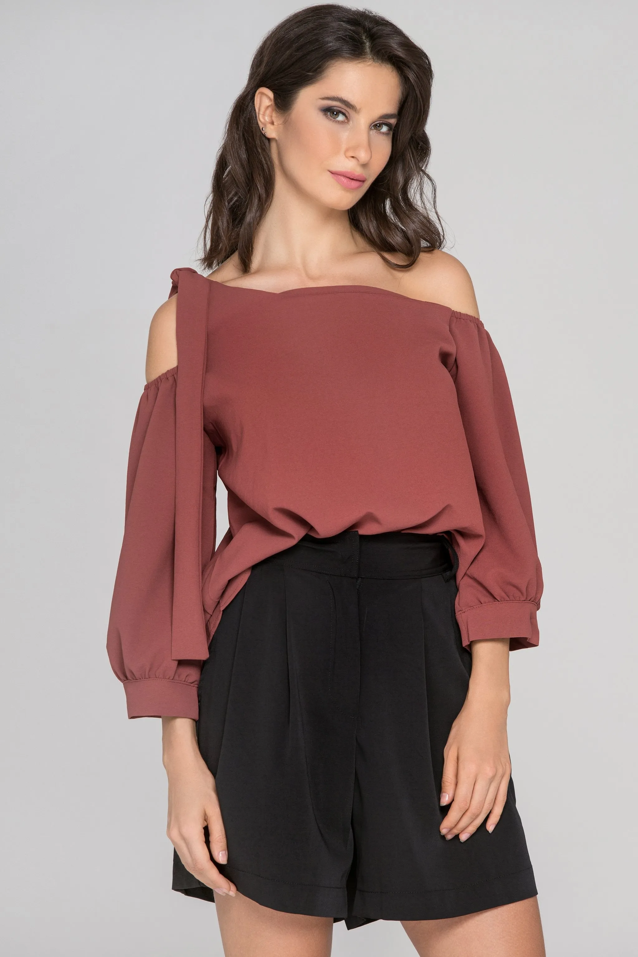 Cinnamon Sleeved One Shoulder Top