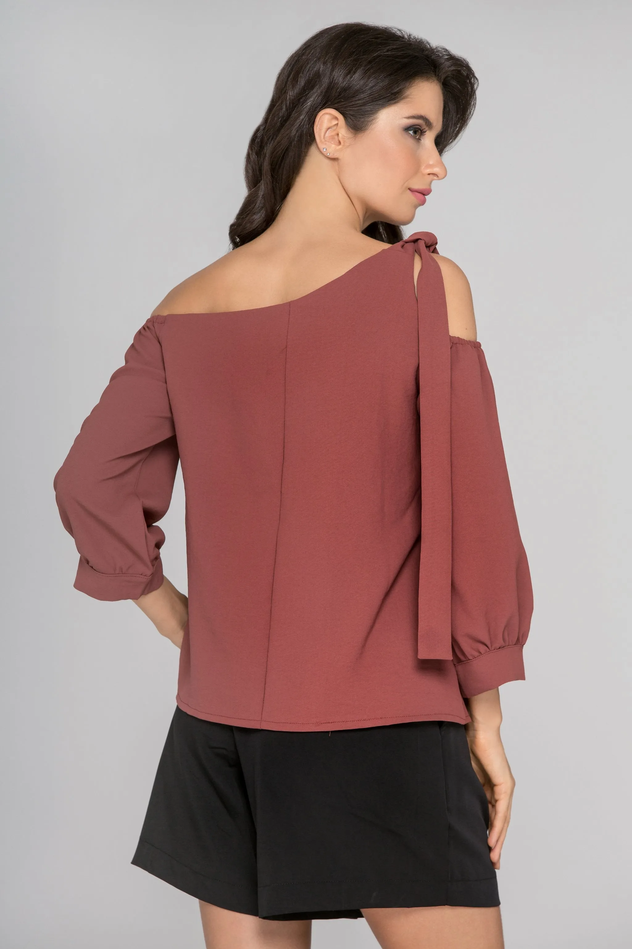 Cinnamon Sleeved One Shoulder Top