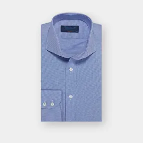 Classic Fit Navy Micro Houndstooth Cotton Shirt with Cut-away Collar & Two Button Cuff