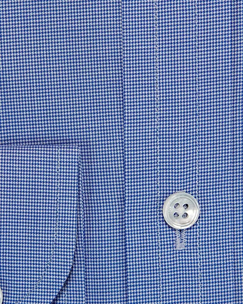 Classic Fit Navy Micro Houndstooth Cotton Shirt with Cut-away Collar & Two Button Cuff