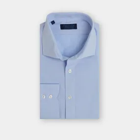 Contemporary Fit, Cut-away Collar, 2 Button Cuff Shirt in a Blue & White Textured Twill Cotton