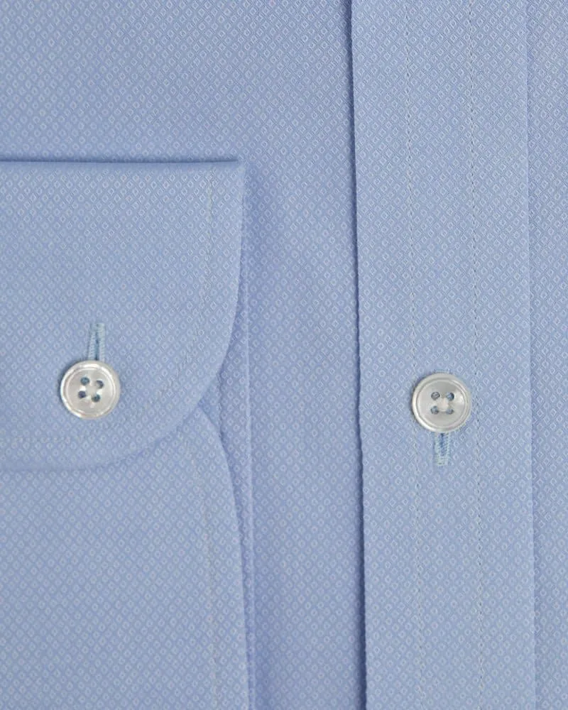Contemporary Fit, Cut-away Collar, 2 Button Cuff Shirt in a Blue & White Textured Twill Cotton