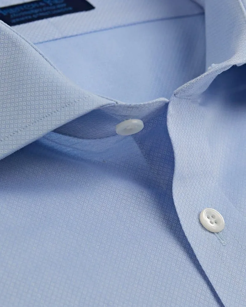 Contemporary Fit, Cut-away Collar, 2 Button Cuff Shirt in a Blue & White Textured Twill Cotton
