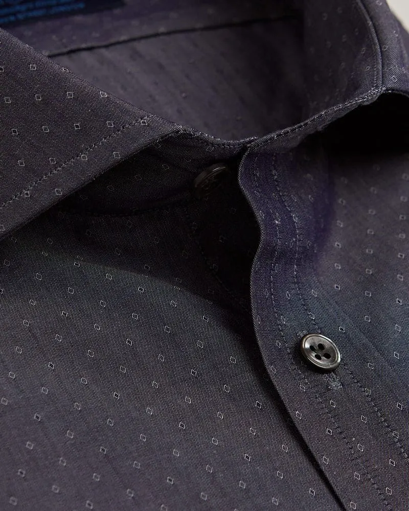 Contemporary Fit, Cut-away Collar, 2 Button Cuff Shirt in a Navy Jacquard Twill Cotton
