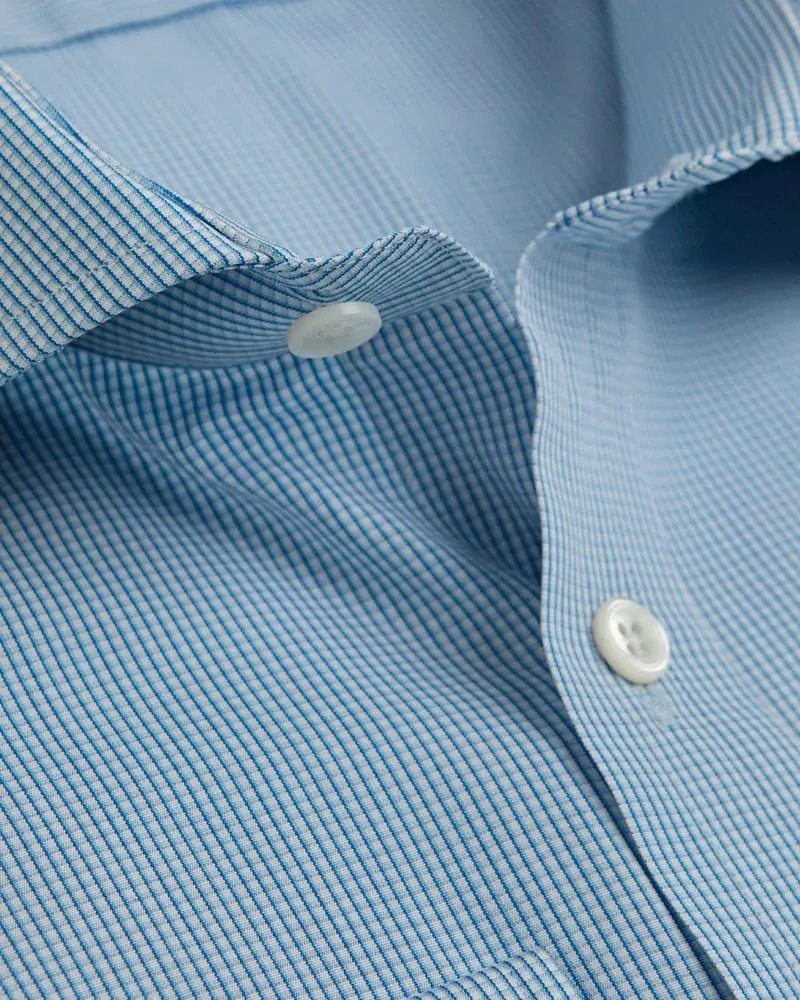 Contemporary Fit, Cut-away Collar, 2 Button Cuff Shirt in a Turquoise, Navy & White Check Poplin Cotton