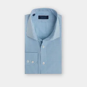 Contemporary Fit, Cut-away Collar, 2 Button Cuff Shirt in a Turquoise, Navy & White Check Poplin Cotton