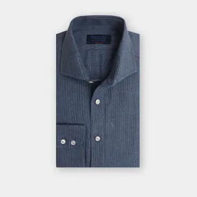 Contemporary Fit, Cutaway Collar, 2 Button Cuff Shirt in a Navy Denim Brushed Cotton