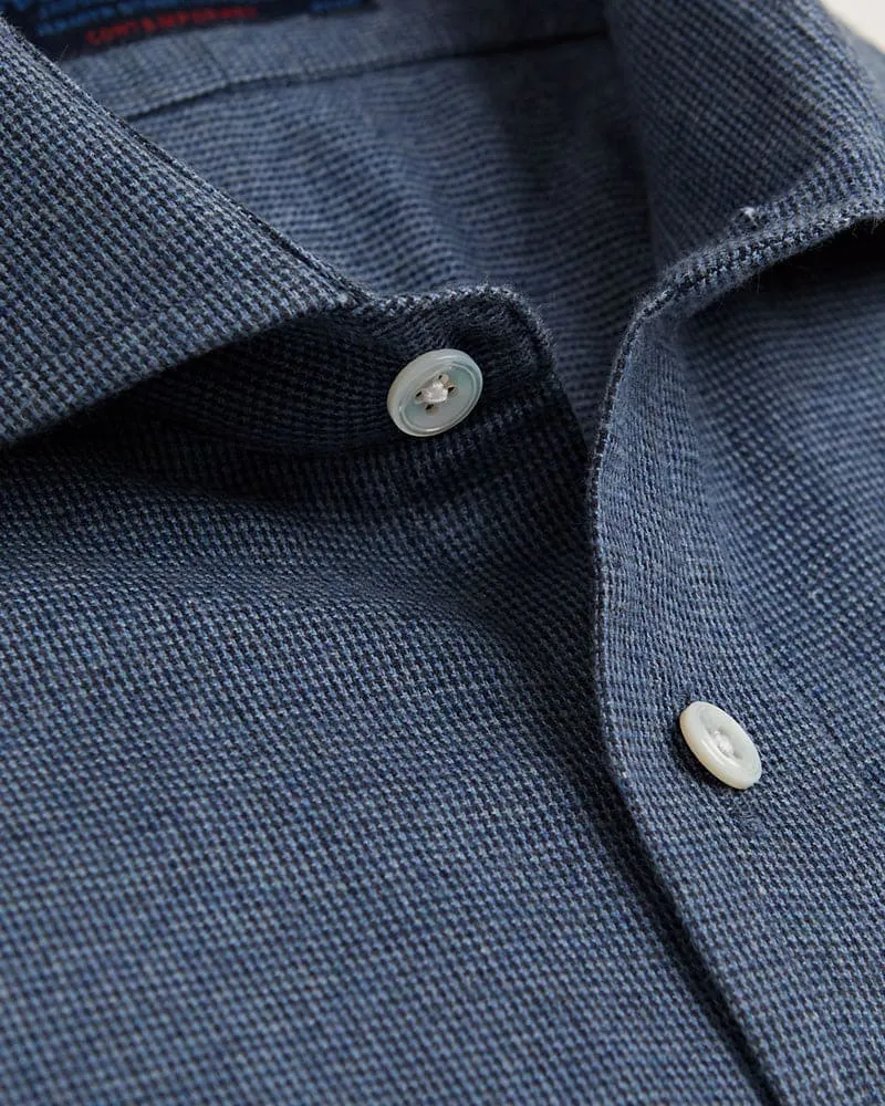 Contemporary Fit, Cutaway Collar, 2 Button Cuff Shirt in a Navy Denim Brushed Cotton