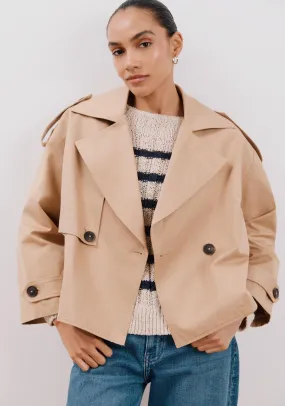 Cropped Trench Coat - Beige/camel
