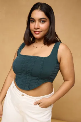 Deep Forest Green Denim Bustier Top