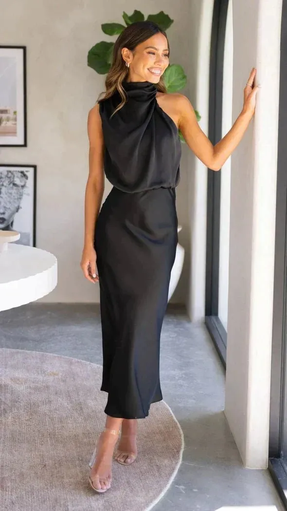 Elegant Halter Neck Midi Dress