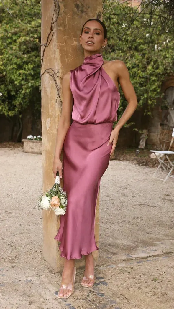 Elegant Halter Neck Midi Dress