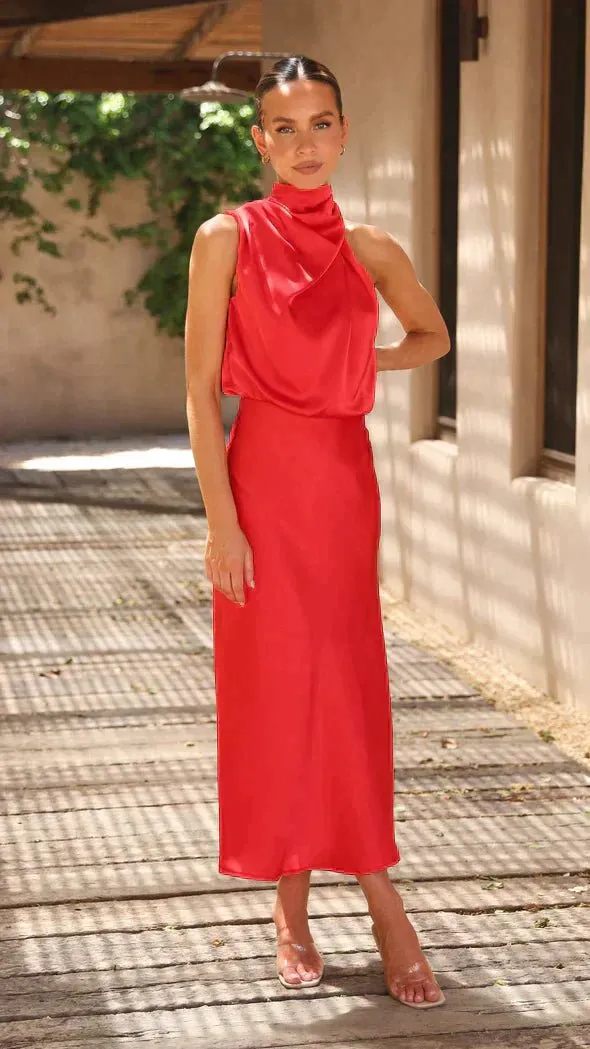 Elegant Halter Neck Midi Dress