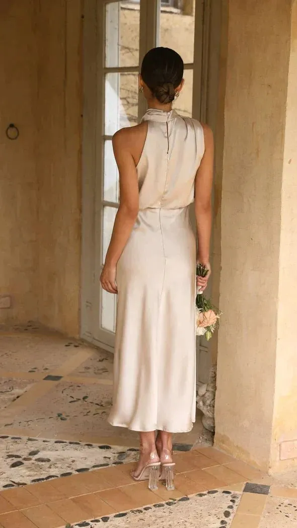 Elegant Halter Neck Midi Dress