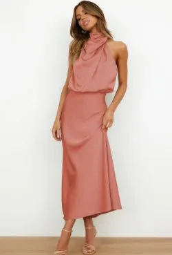 Elegant Halter Neck Midi Dress