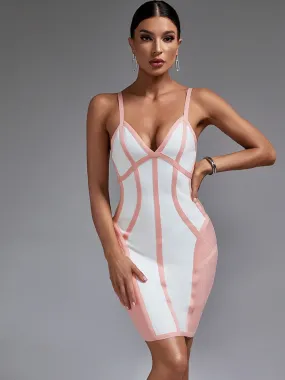 Elegant Pink Mesh Insert Bodycon Dress