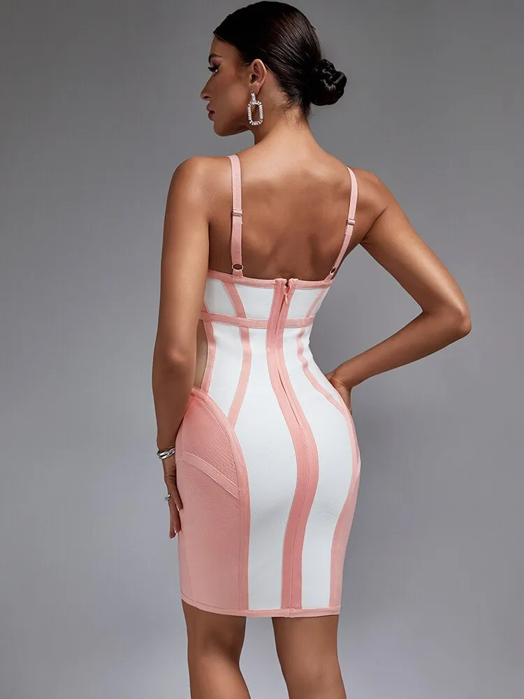 Elegant Pink Mesh Insert Bodycon Dress