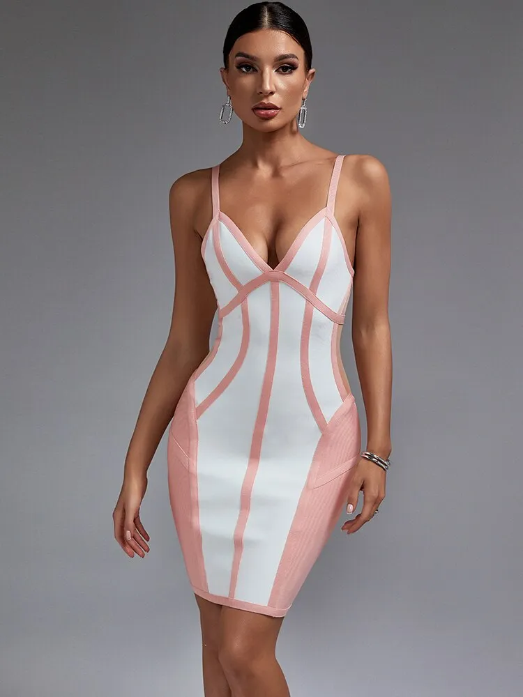 Elegant Pink Mesh Insert Bodycon Dress