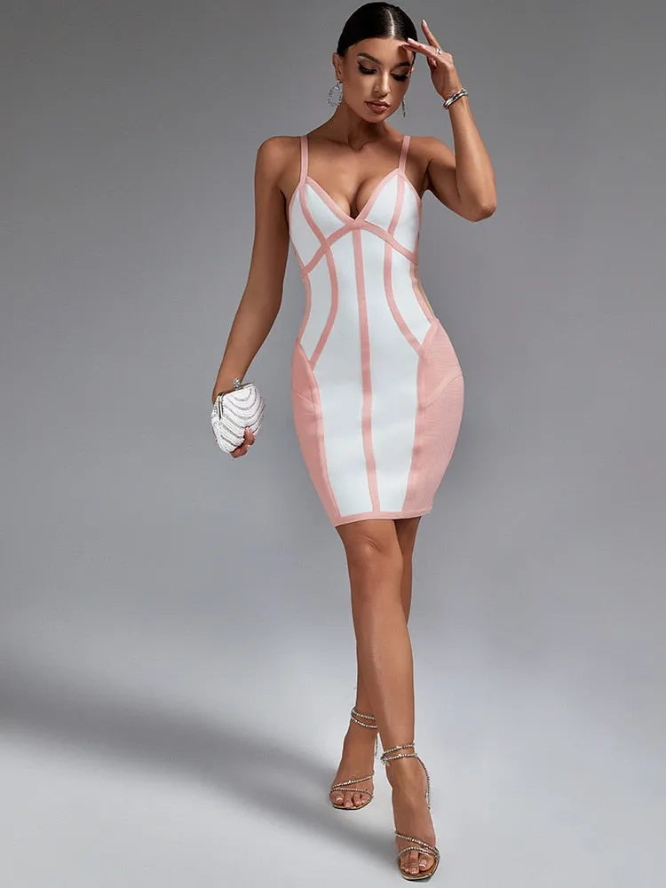 Elegant Pink Mesh Insert Bodycon Dress