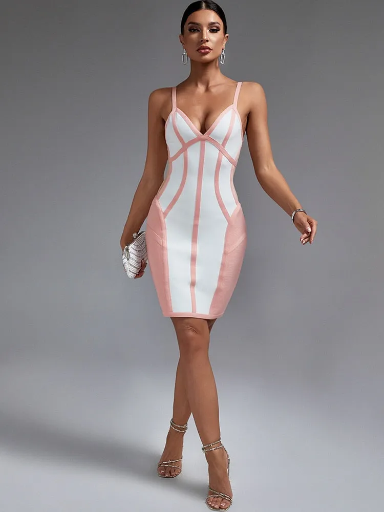 Elegant Pink Mesh Insert Bodycon Dress